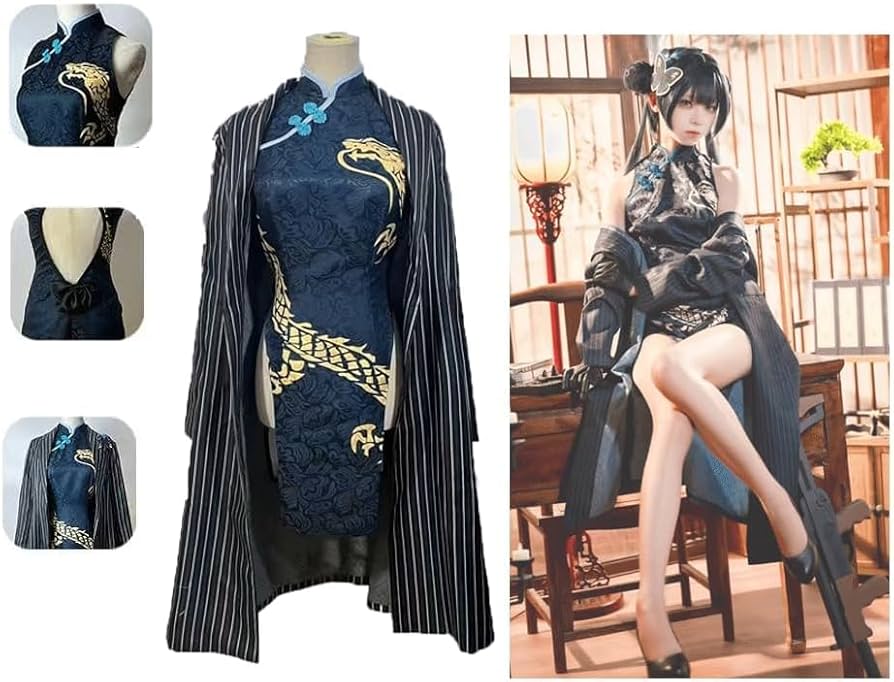 Amazon.co.jp: 竜華キサキ コスプレ衣装 チャイナドレス ブルー